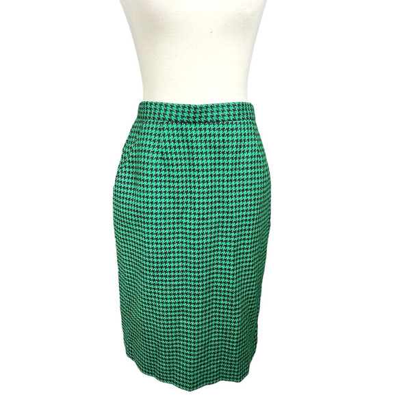 JH Collectibles Houndstooth Skirt Size 10 Green Black 100% Wool 90s Vintage - Picture 1 of 11